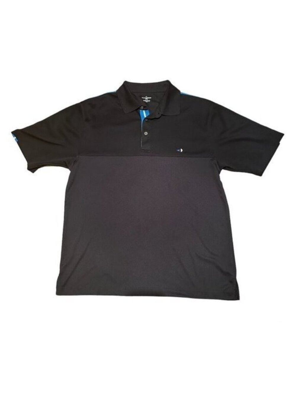Grand Slam Golf Polo Shirt Mens L Black Blue Accent Striped Shoulder Performance